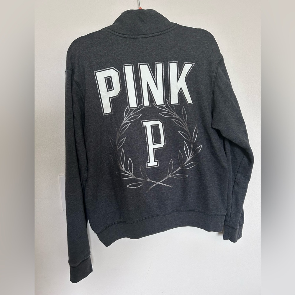 Victoria’s Secret PINK Logo Quarter Zip Pullover Sweater GUC Sz. M Y2K Vintage